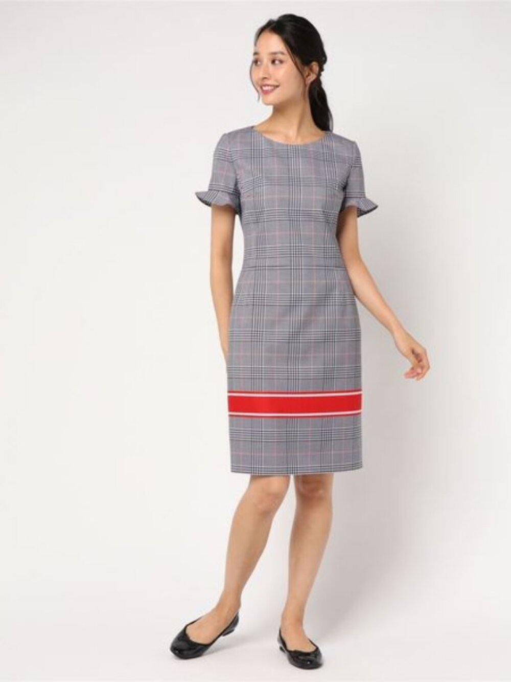 Hugo Boss Glen Plaid Check Kamire Dress Womens Size 8 Navy Flutter Short Sleeve